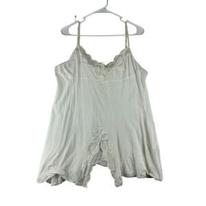Vintage Etonne Lingerie Tank Womens Large White Lace Sexy 100% Cotton Adjustable